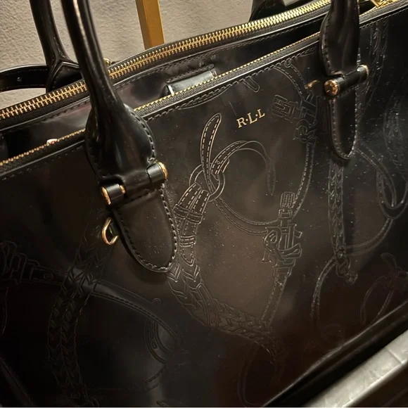 Lauren Ralph Lauren Taylor Black Embossed Satchel - Picture 6 of 11